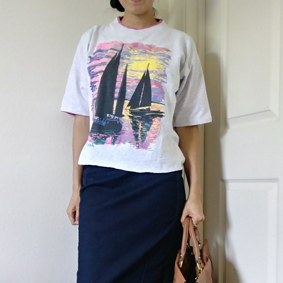 Tops - Vintage gray pink Florida sunset boat tee tshirt